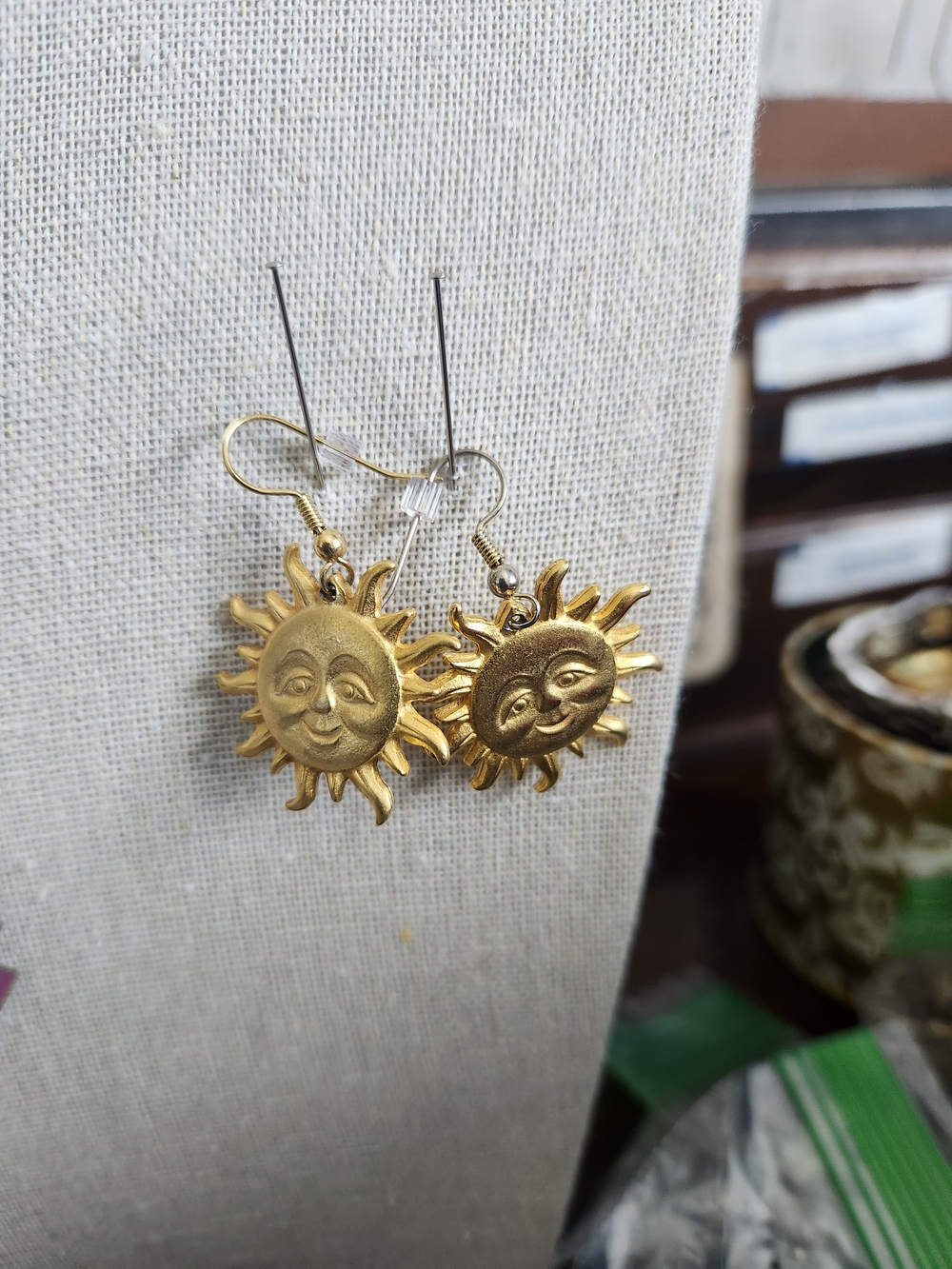 Gold Tone Sun Face Drop Earrings - Women Jewelry